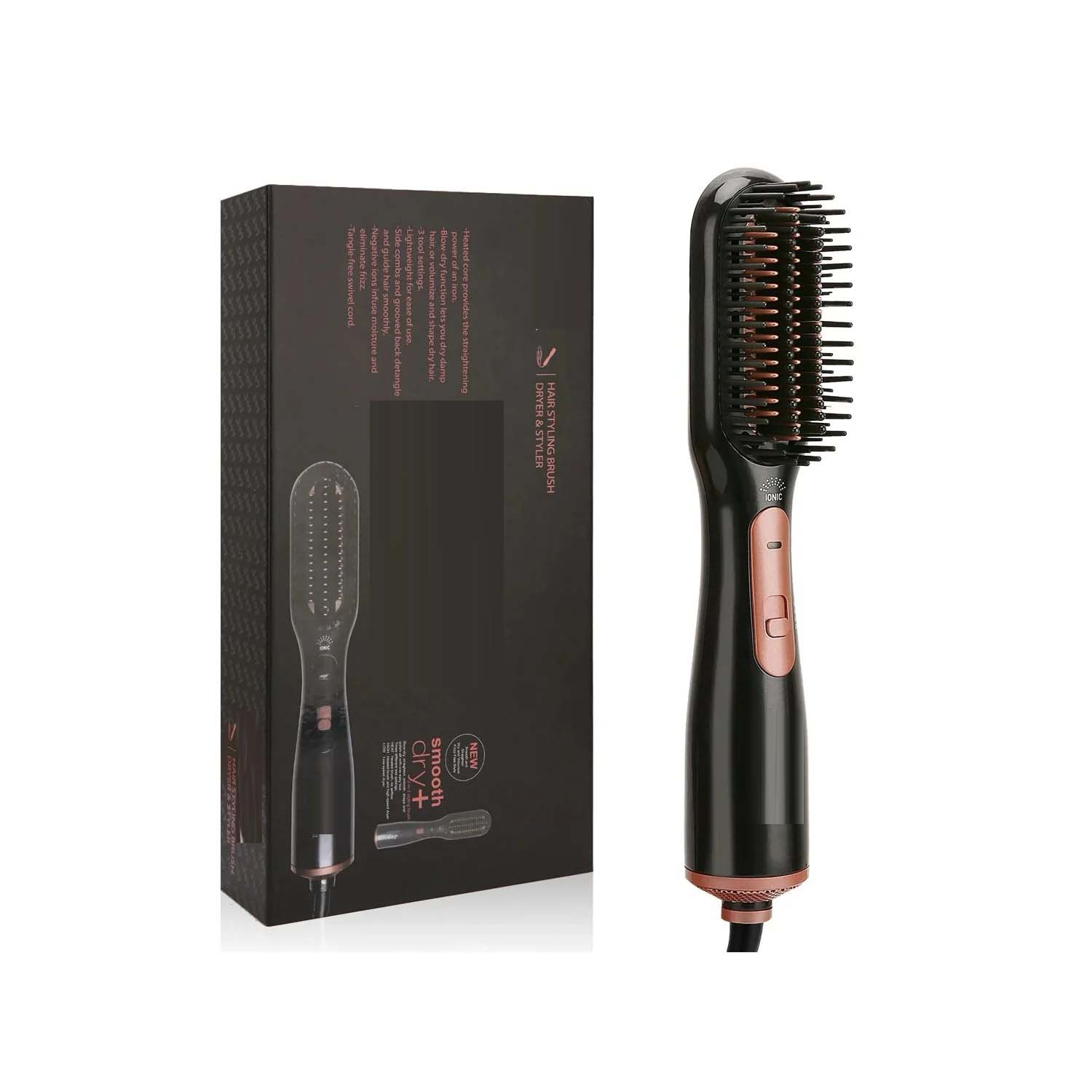 Professional 3-in-1 Hair Styling Brush | Hair Dryer, Straightener & Volumizer with Ionic Technology | Multiple Heat Settings for All Hair Types