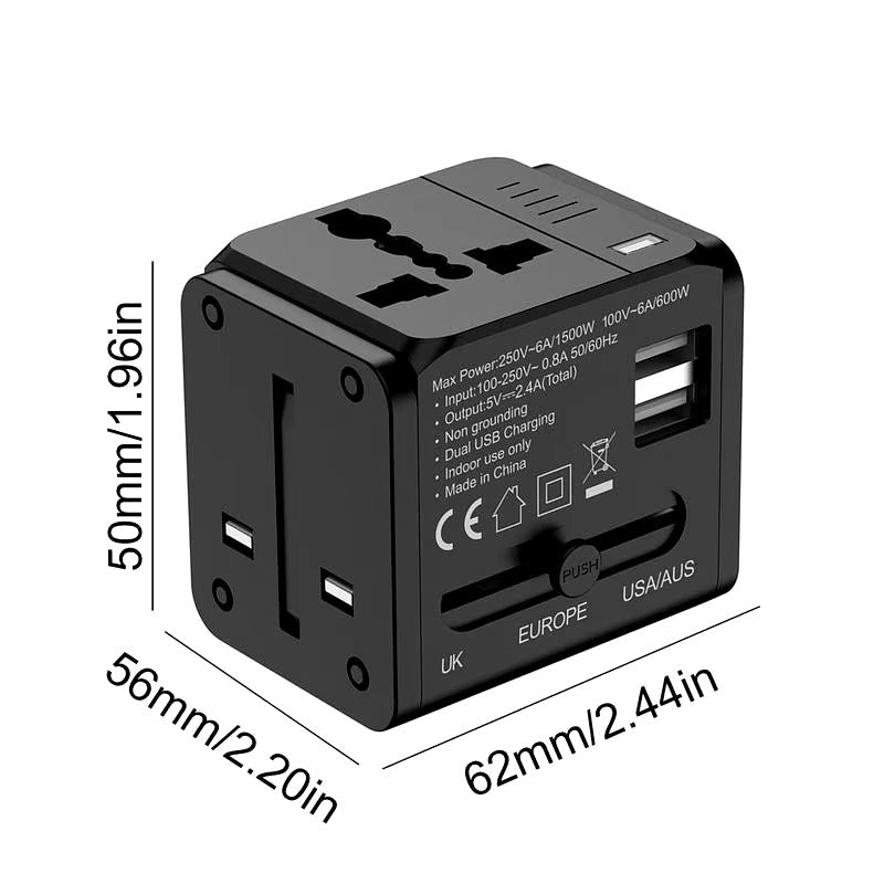 1500W Max Power Socket Plug for Home Appliances | 6-in-1 Universal Travel Adapter | High-Power Surge Protection | Compatible with Worldwide Outlets