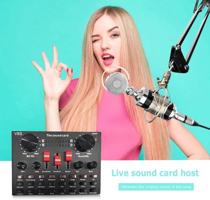 V8S Live Streaming Sound Adapter – High-Quality Audio Interface for Phones and Lap Microphones