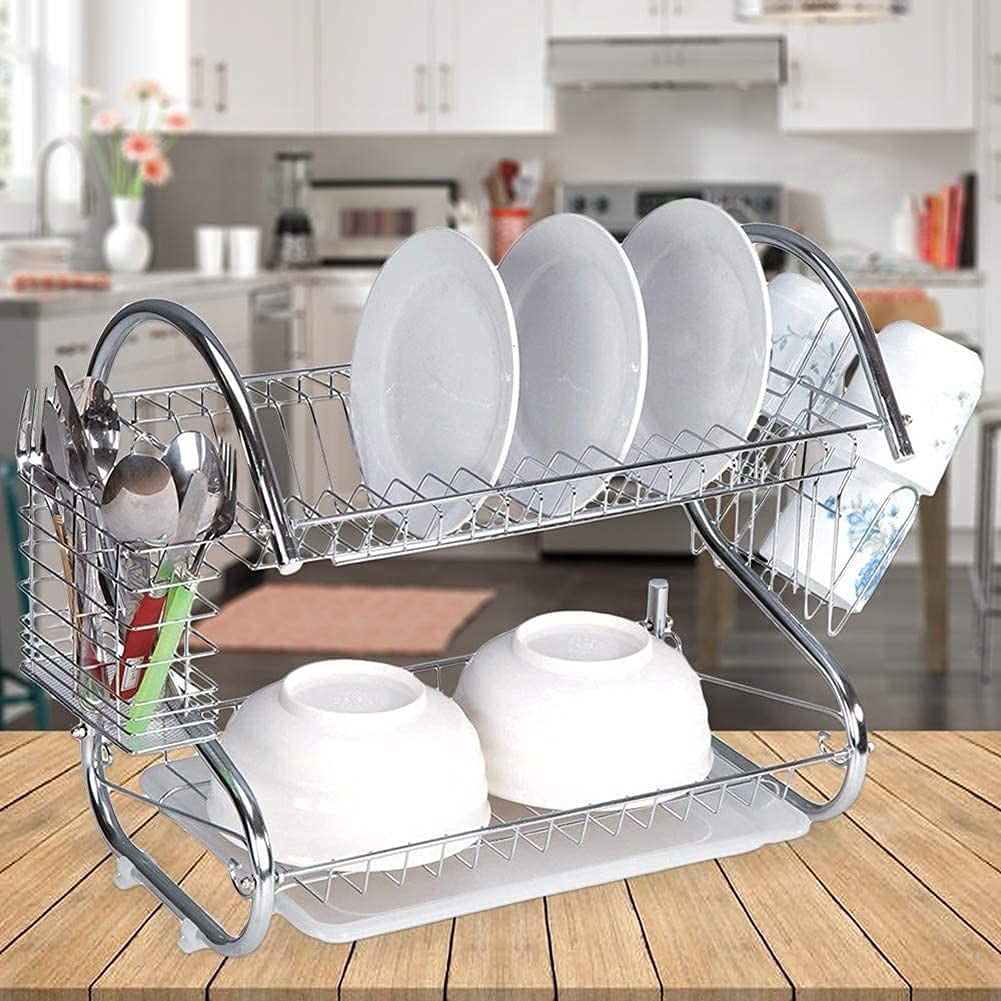 New Arrival 2-Layer Kitchen Dish Rack | Stainless Steel Dish Drainer & Plate Holder with Utensil Organizer