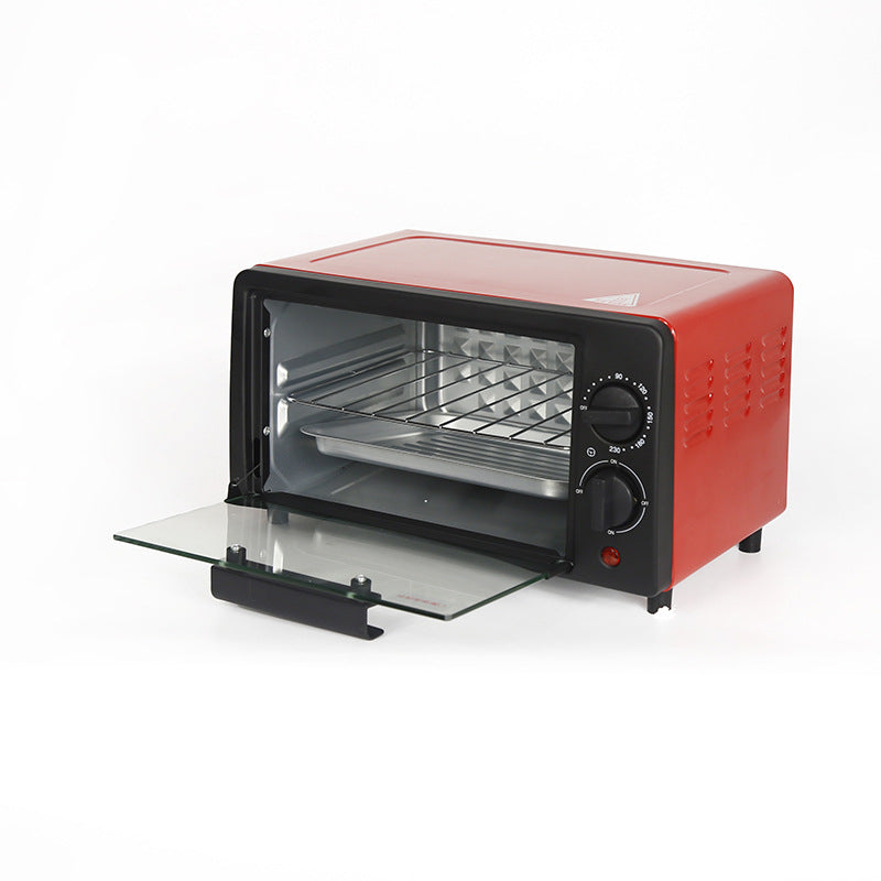 Multi-Function Electric Oven | 12L Mini Air Fryer Chicken Oven | Portable Tabletop Baking Oven with Bakeware & Rack | Stylish Red Compact Cake Oven
