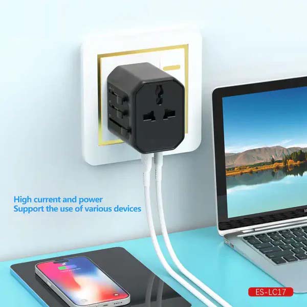 Universal Travel Adapter - All-in-One International Power Adapter with UK/US/AUS/EU Plugs & 4 USB Ports | Compact, Foldable, and Multi-Device Charging Solution
