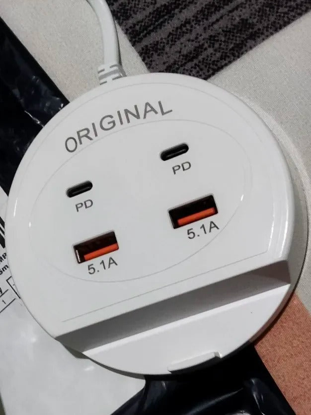 Quick Charge 5.1A Charger with Dual PD+USB Ports | Universal Multi-Port Charging Station with Mobile Phone Holder