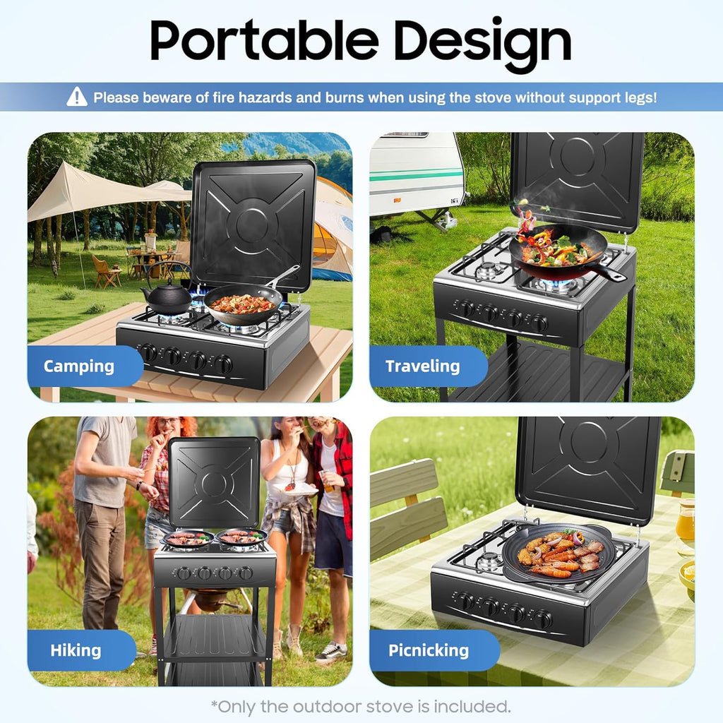 4-Burner Outdoor Gas Stove with Detachable Legs – Portable Propane Cooking Station for Camping, RVs, Backyard BBQs, Tailgating & Patio Events