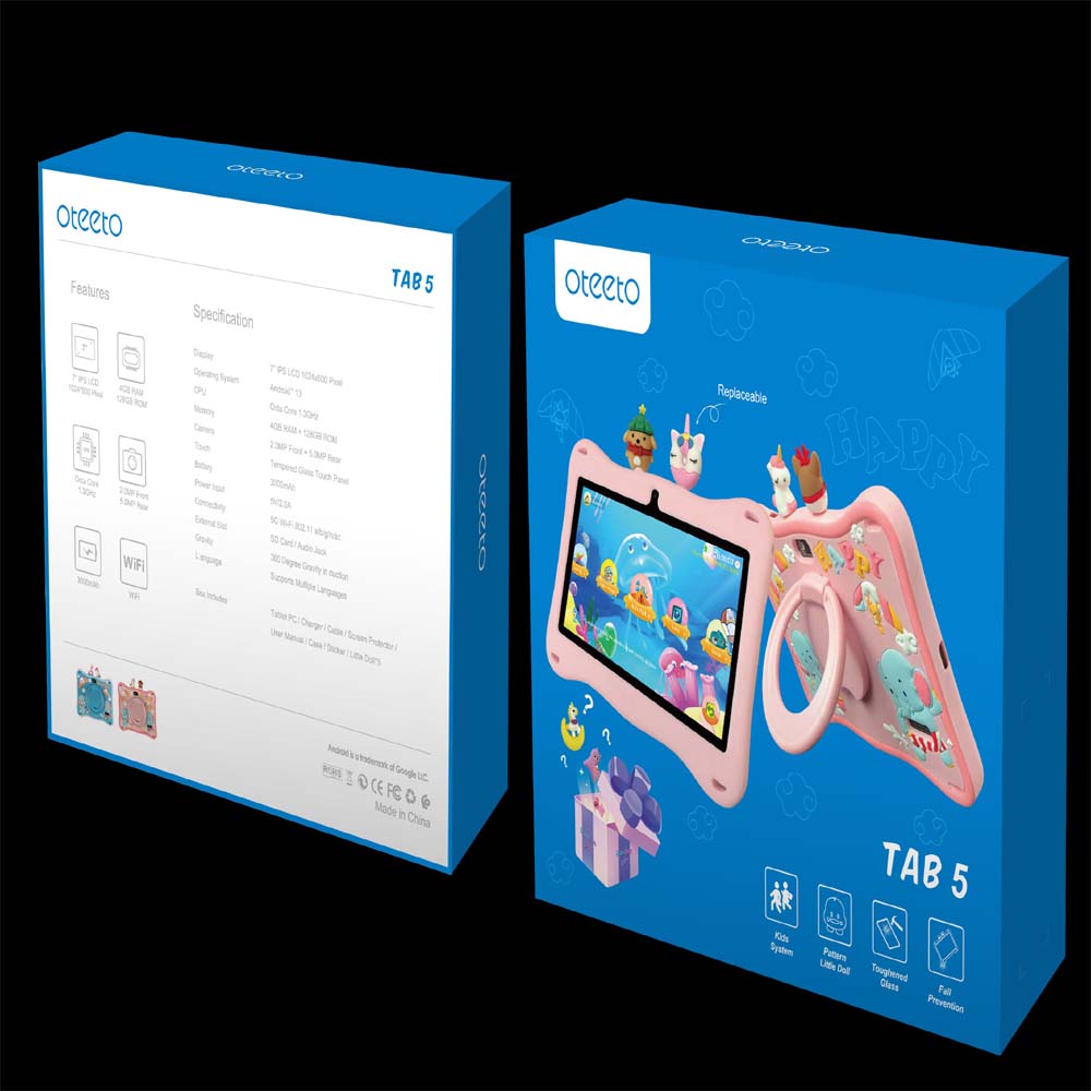 Tab 5 Kids 5G Tablet – 7" IPS Display, 4GB RAM, 128GB ROM, 5G Connectivity, Long Battery Life, Durable, Parental Controls, Pre-Installed Educational Apps