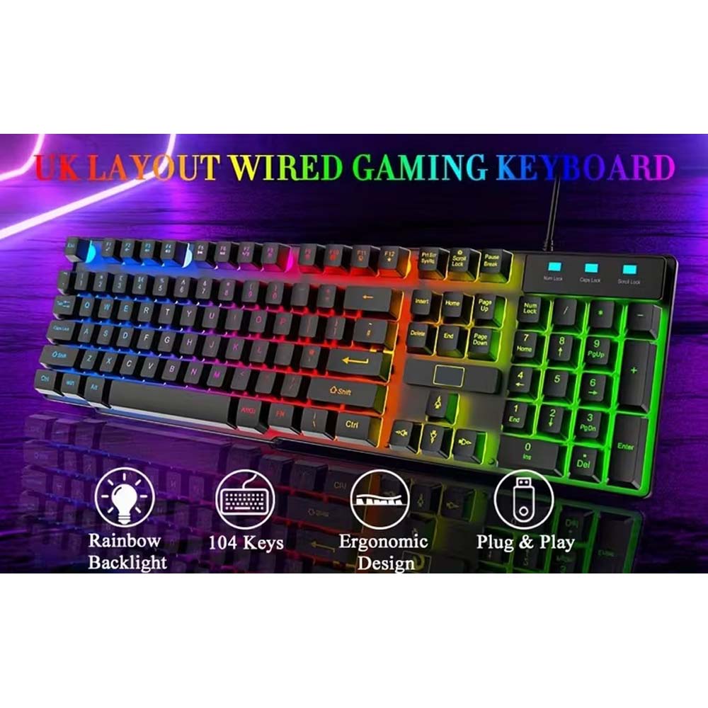4-in-1 Gaming Combo Set: Wired Keyboard, Mouse, Headset & Mouse Pad | Rainbow LED Backlit Gaming Accessories for PC, PS4, Xbox & Complete Gamer Setup