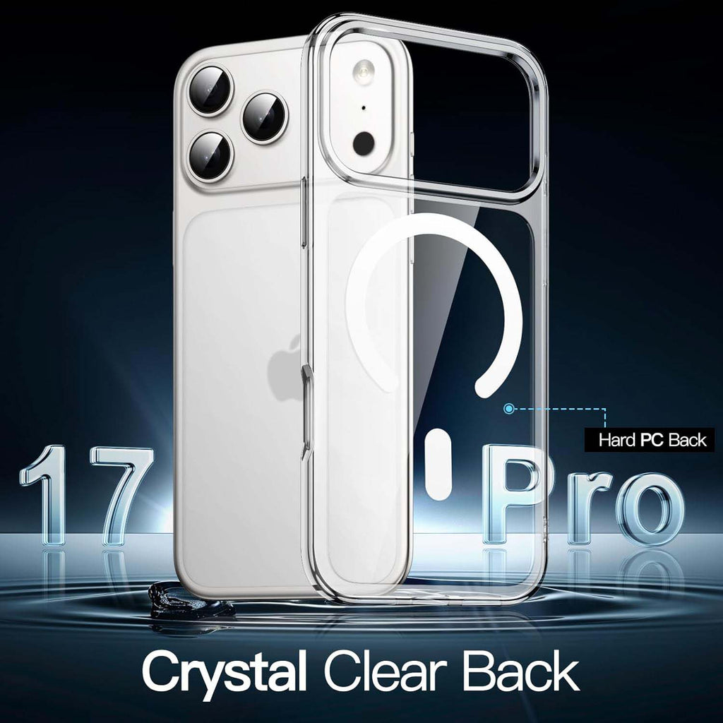 Magnetic Clear Case for iPhone 17 Pro 6.3" (2025) | MagSafe Compatible Shockproof Transparent Bumper Cover with Anti-Scratch Hard Back