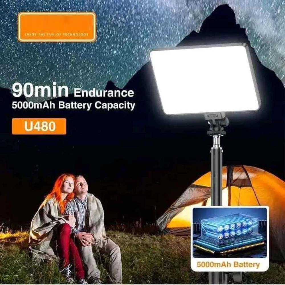 U480 LED Video Light – 5000mAh Rechargeable Camera Panel Light with 10–100% Dimmable Brightness, Adjustable 3200K–5600K Bi-Color Lighting for Photography, Videography, Live Streaming & Content Creation