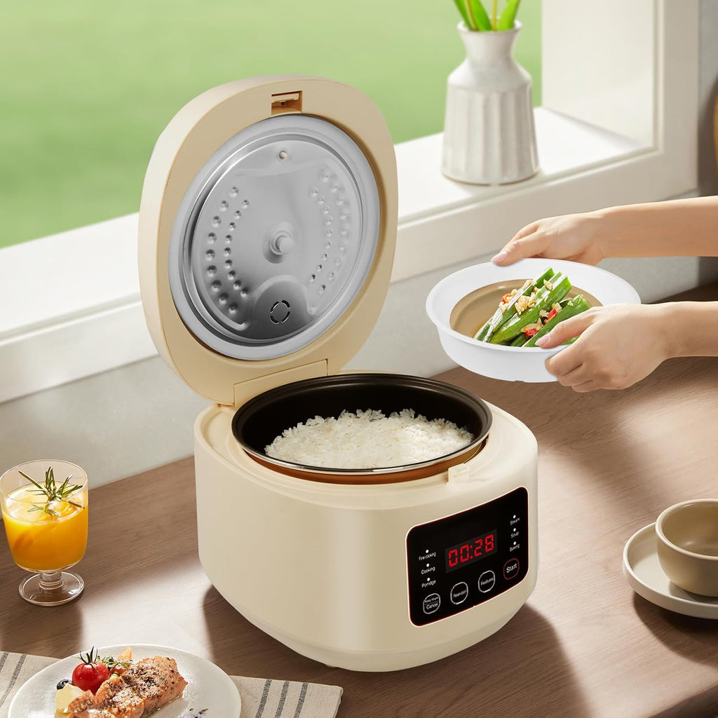 3L Smart Rice Cooker with Steamer – Multi-Functional Cooker for 3-5 People, 24H Delay Start, Includes Measuring Cup, Spoon & Steaming Tray