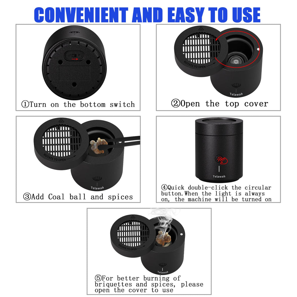 Charcoal Arabic Bakhoor Burner | Portable Electric Incense Heater for Middle Eastern Oud & Bakhoor | Safe, Smokeless Traditional Scent Diffuser for Home, Car & Office