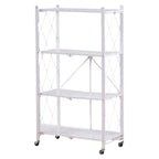 4-Layer White Folding Kitchen Storage Rack – No-Installation, Thickened & Mobile for Easy Organization