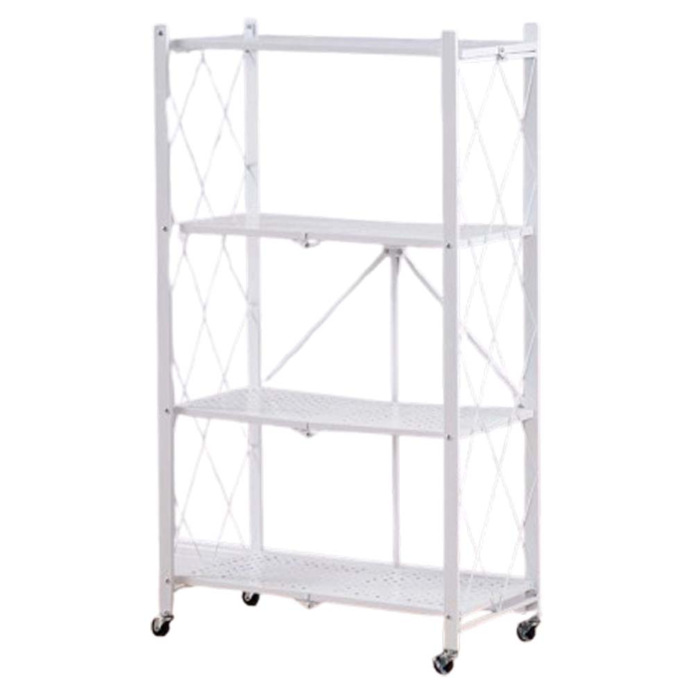 4-Layer White Folding Kitchen Storage Rack – No-Installation, Thickened & Mobile for Easy Organization