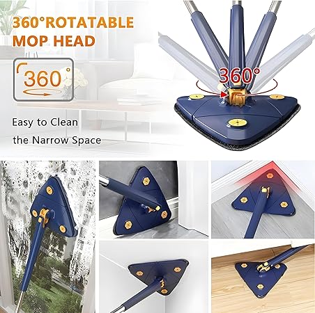 Rotatable Adjustable Triangle Cleaning Mop | Stainless Steel Handle for Effortless Floor & Corner Cleaning