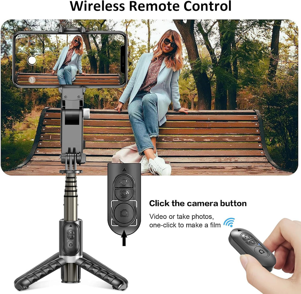 Q18 Mobile Phone Selfie Stick – Anti-Shake Gimbal Stabilizer with Built-In Fill Light, Rechargeable Battery, and Universal Smartphone Compatibility