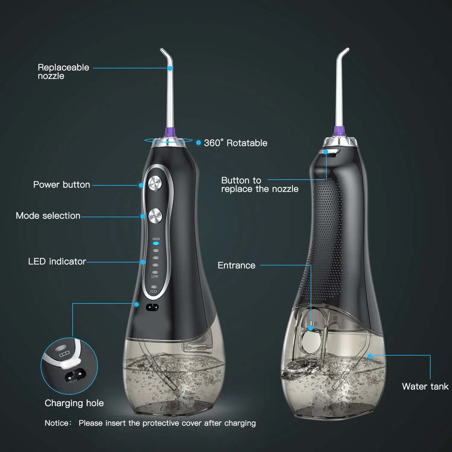 Portable Dental Water Flosser – Rechargeable Oral Irrigator with Bag, IPX7 Waterproof, Perfect for Home and Travel