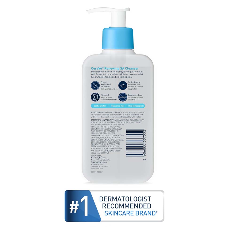 CeraVe Renewing Salicylic Acid Cleanser – Gentle BHA Exfoliating Face Wash with Hyaluronic Acid, Niacinamide & Ceramides, Smooths & Softens Skin