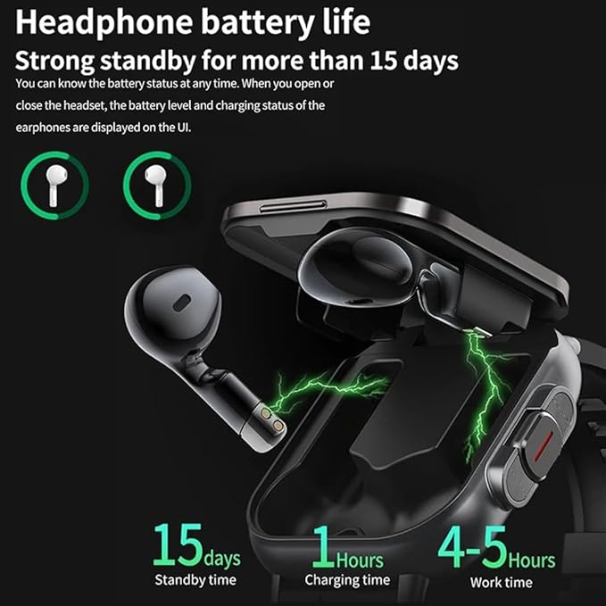D8 2-in-1 Smart Watch with Wireless Bluetooth Headset | Calling & Health Monitoring Smartwatch for Men & Women