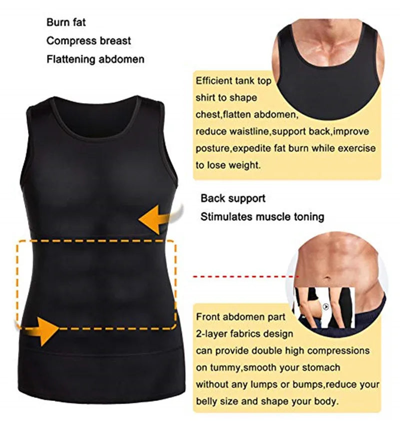 Men’s Slimming Body Shaper Compression Shirt | Abdomen Slimming Vest | Tummy Control Waist Shaper | Breathable and Comfortable | Muscle Support Shaping Tee