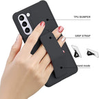 Slim Protective Case for Samsung Galaxy S21-S24 Plus | Leather Hand Strap & Kickstand | Black
