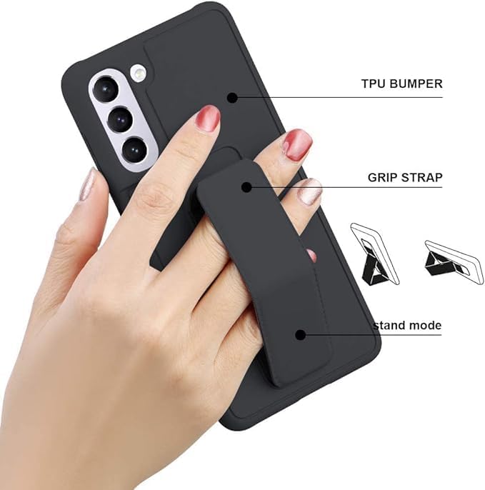 Slim Protective Case for Samsung Galaxy S21-S24 Plus | Leather Hand Strap & Kickstand | Black