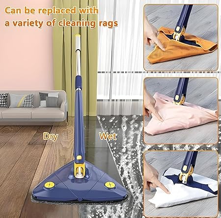 Rotatable Adjustable Triangle Cleaning Mop | Stainless Steel Handle for Effortless Floor & Corner Cleaning