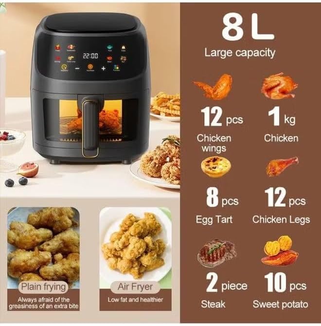 Multifunctional Digital Touch Air Fryer | 8L Capacity, 2400W | Sleek Black Kitchen Appliance