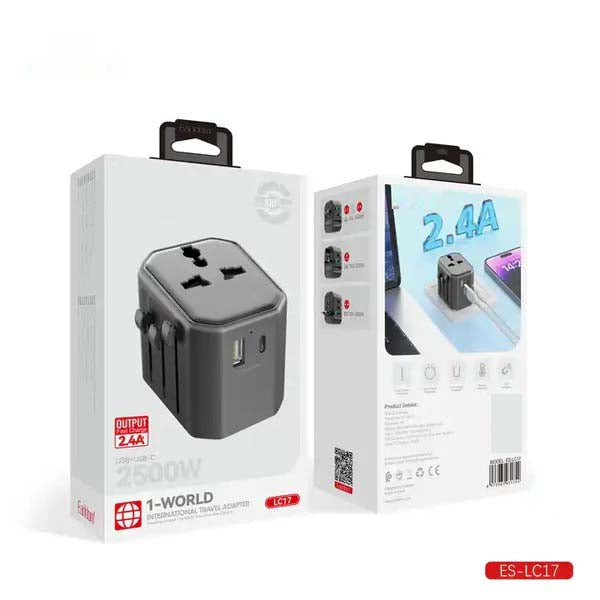 Universal Travel Adapter - All-in-One International Power Adapter with UK/US/AUS/EU Plugs & 4 USB Ports | Compact, Foldable, and Multi-Device Charging Solution