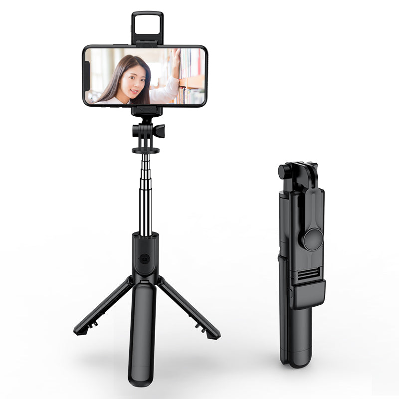Selfie Stick Tripod with Wireless Remote & 360° Rotation | Mini Extendable Stand Holder with LED Fill Light | Compatible with iPhone & Android Smartphones