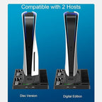 Vertical Stand Cooling Fan for PS5 – Dual Controller Charger with Game Disc Storage, Space-Saving Design, and Efficient Cooling System
