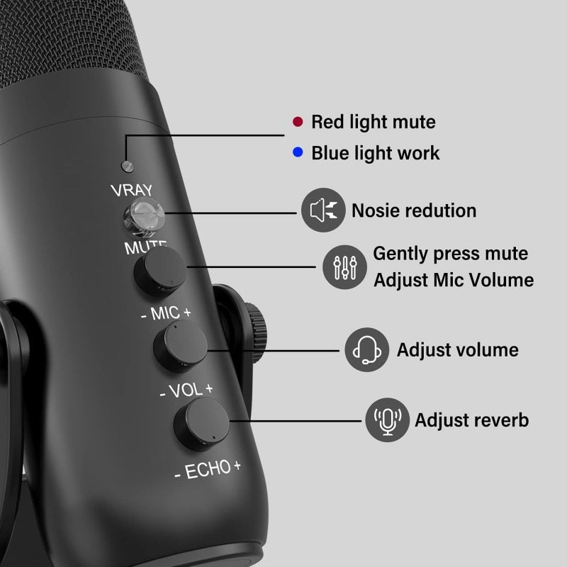 Mc-PW8 Professional USB Microphone – Condenser Desktop Microphone for Gaming, Streaming, Podcasting & Recording