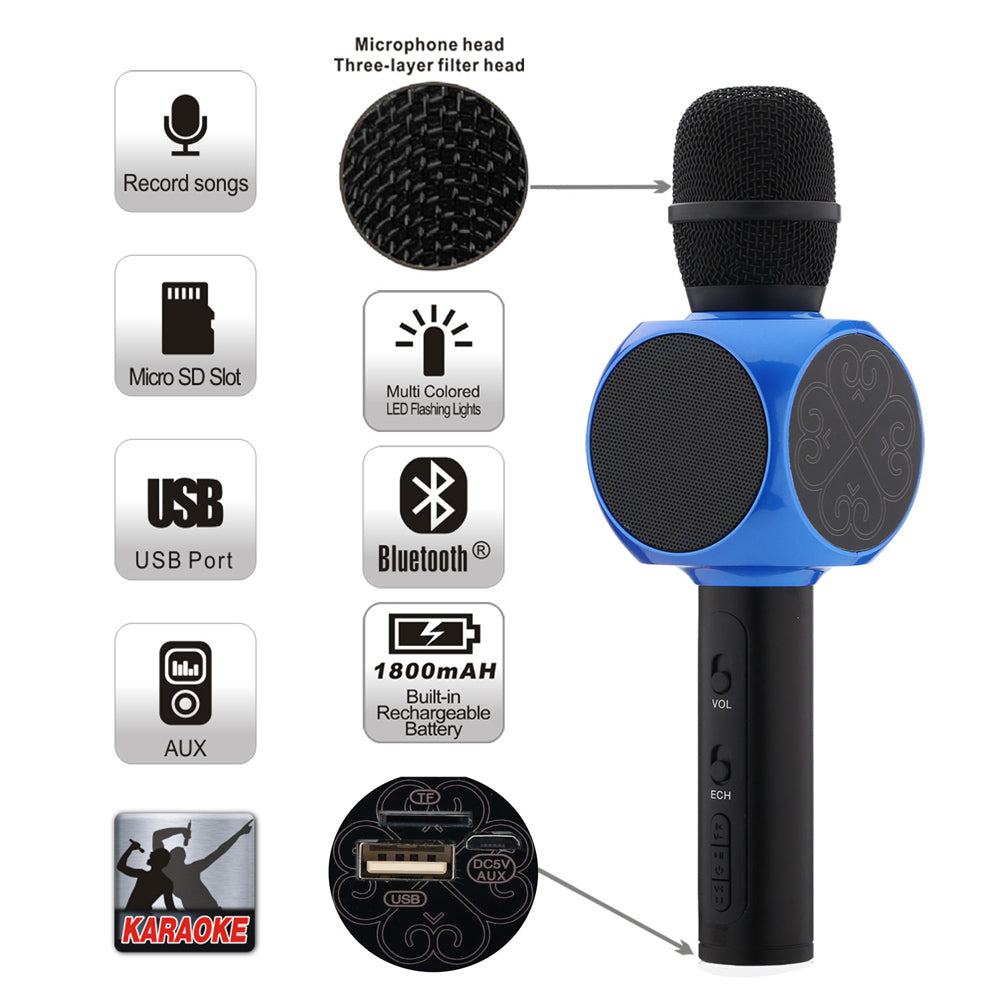 4-Hour Portable Handheld Karaoke Microphone with LED Lights | Wireless Karaoke Player for Home Parties, KTV, and Personal Singing