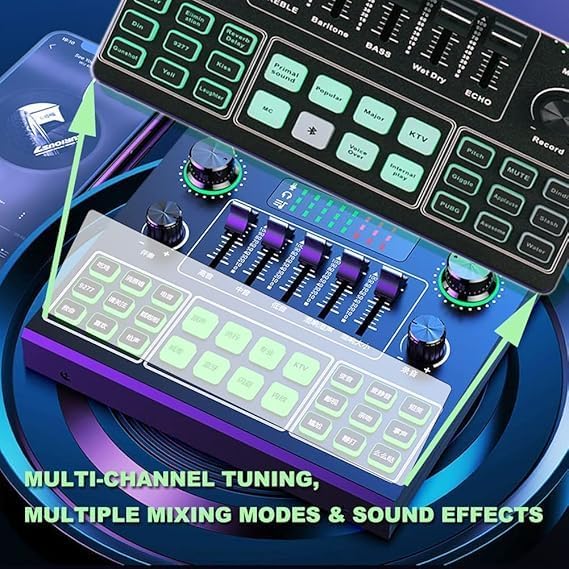 V9 Audio Mixer – Multi-Channel Sound Board with Voice Changer & Effects for Gaming, Streaming, and Podcasting