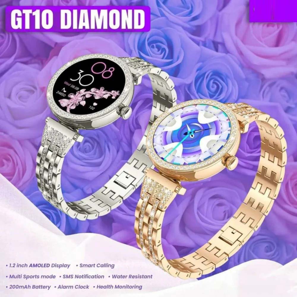 GT10 Diamond Smartwatch | 1.2" AMOLED Display | Heart Rate, Sleep & Menstrual Tracking | Compatible with Android & iOS | 200mAh Long-Lasting Battery