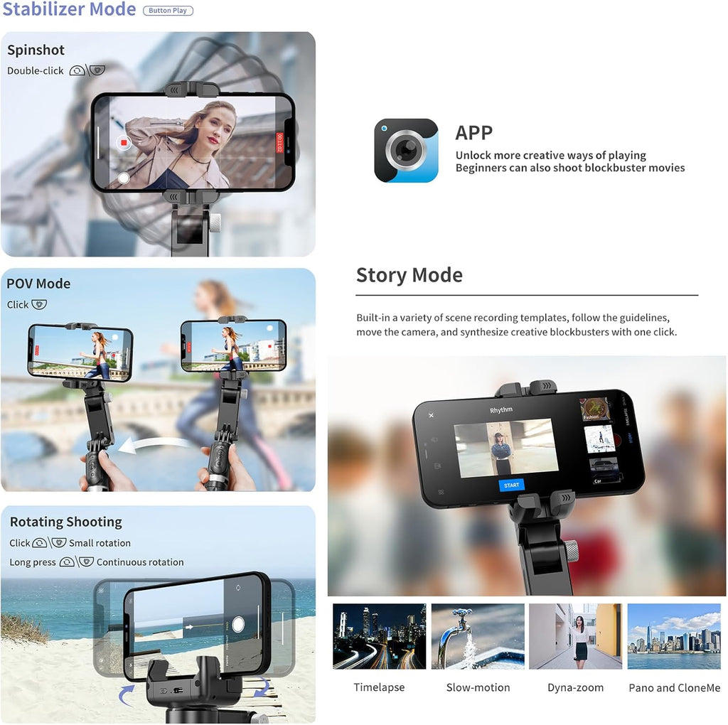 Q18 Mobile Phone Selfie Stick – Anti-Shake Gimbal Stabilizer with Built-In Fill Light, Rechargeable Battery, and Universal Smartphone Compatibility