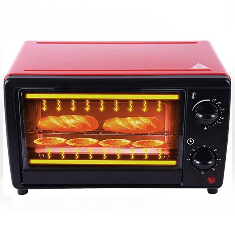 Multi-Function Electric Oven | 12L Mini Air Fryer Chicken Oven | Portable Tabletop Baking Oven with Bakeware & Rack | Stylish Red Compact Cake Oven