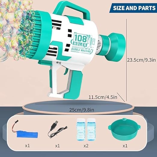 108 Holes Bubble Machine Gun | High-Output Bubble Maker for Ultimate Summer Fun