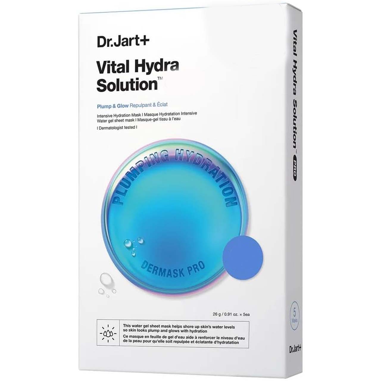 Dr. Jart+ Dermask Vital Hydra Solution Glow Face Mask. Hyaluronic Acid sheet mask for intense hydration & a radiant glow.