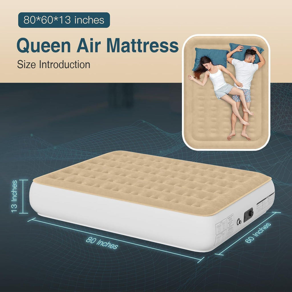 Queen Air Mattress with Built-in Pump | Inflatable Camping & Guest Bed