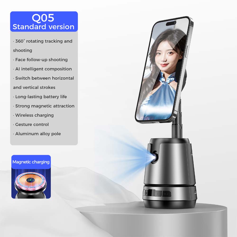 Q05 Smart Magnetic Charging Gimbal | 360° Rotation Smartphone Stabilizer with AI Face Tracking, Magnetic Mount & Wireless Charging for Smooth Video & Vlogging