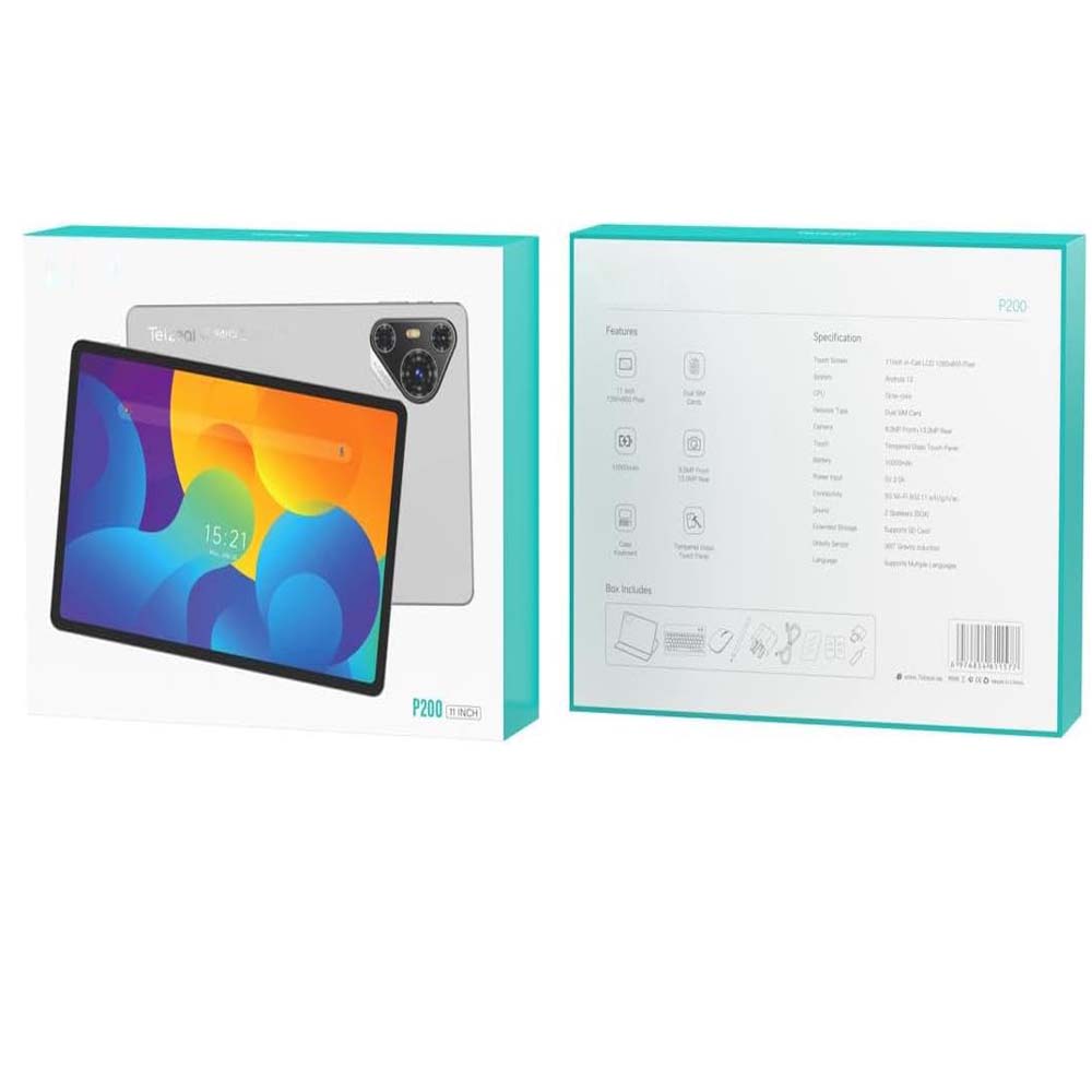 P200 11" Android 13 Tablet with 5G WiFi, Dual SIM, 8GB RAM, 512GB Storage, Keyboard, Mouse, 8000mAh Battery – Multi Colour
