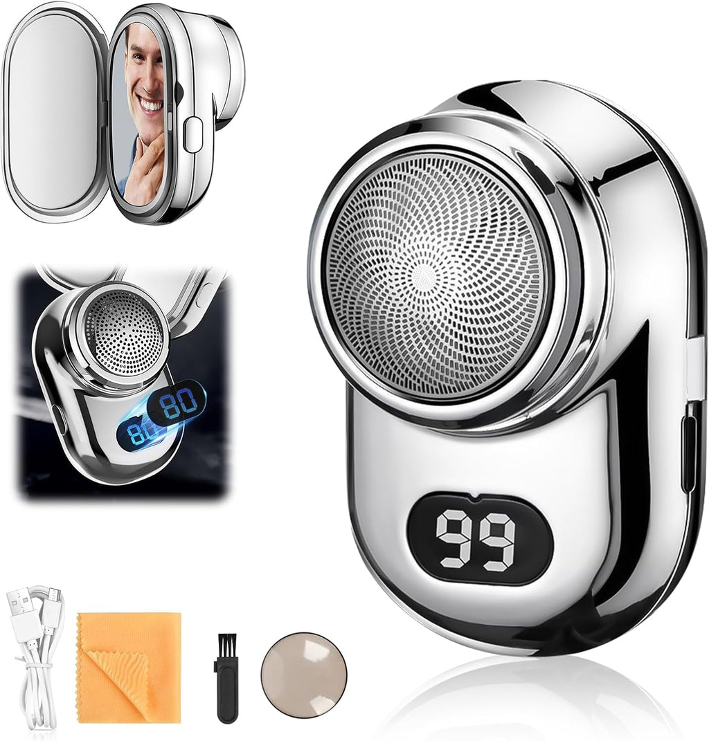 Fast Charging Digital Display Mini Shaver with Mirror | Portable USB-C Rechargeable Electric Shaver | Sleek Design & Superior Functionality