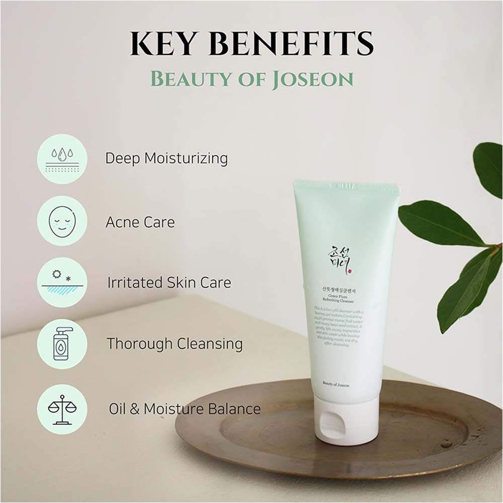 Beauty of Joseon Green Plum Refreshing Cleanser - 100ml Low pH Gel Face Wash with AHA & Green Plum Extract