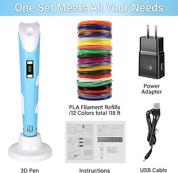 3D Pen Upgrade | Intelligent Printing Pen with LCD Screen & 12 PLA Colors for Creative Fun