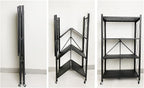 4-Layer Black Mobile Folding Kitchen Storage Rack – No-Installation, Thickened Multi-Purpose Shelf