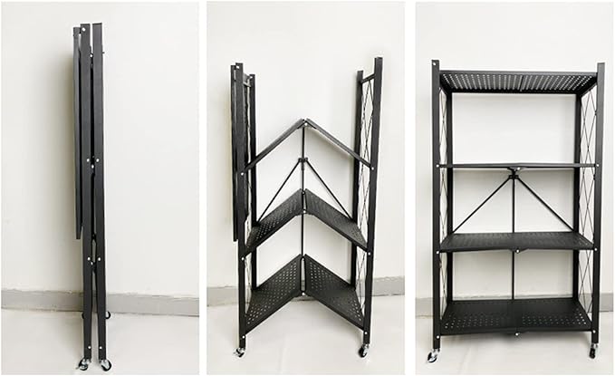 4-Layer Black Mobile Folding Kitchen Storage Rack – No-Installation, Thickened Multi-Purpose Shelf