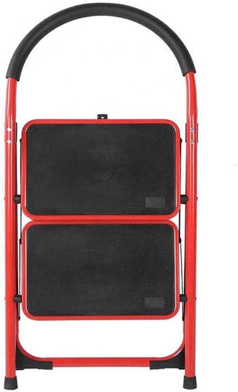 Compact 2-Step Mini Ladder | Folding Wrought Iron Red Stairs for Home Use