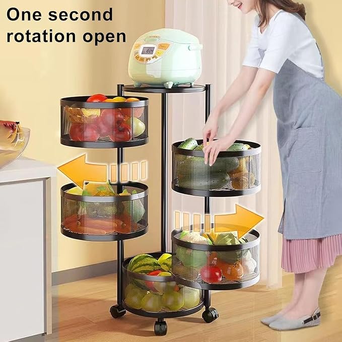 5-Tier Rotatable Storage Rack | Kitchen Fruit & Vegetable Basket with 360° Wheels