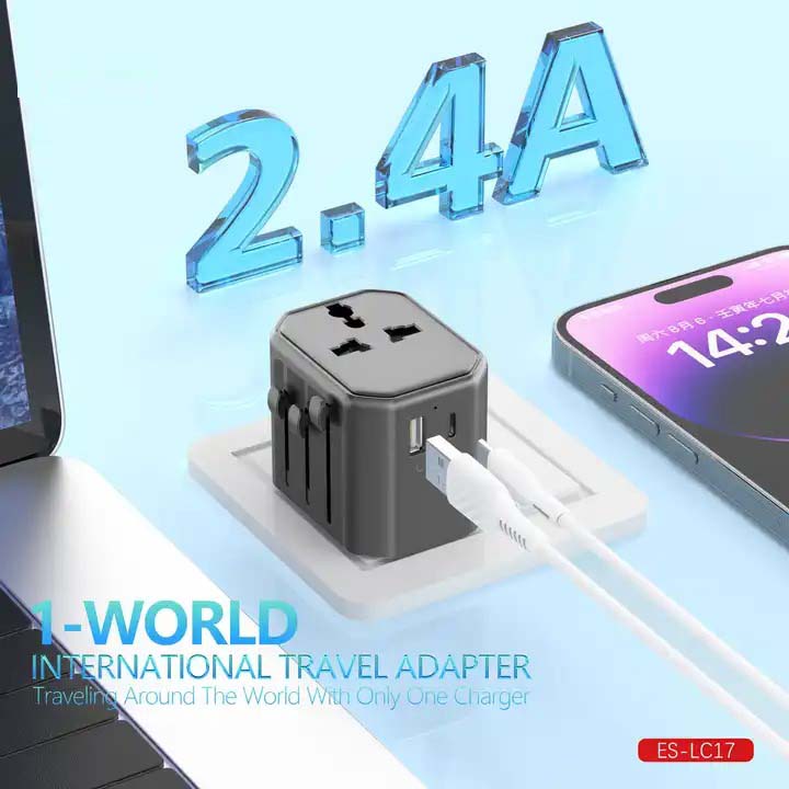 Universal Travel Adapter - All-in-One International Power Adapter with UK/US/AUS/EU Plugs & 4 USB Ports | Compact, Foldable, and Multi-Device Charging Solution