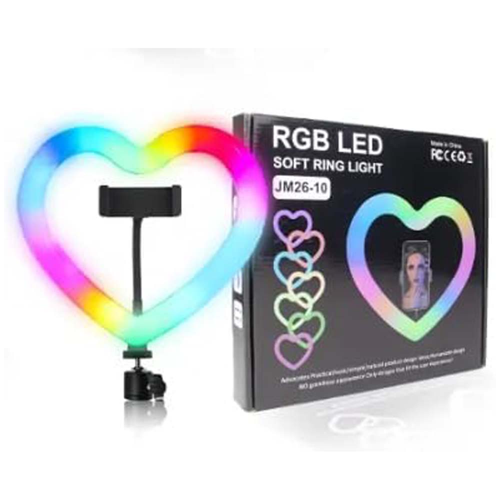 JM26-10 Heart-Shaped RGB LED Ring Light – Elegant, Flexible Lighting for Photography & Video