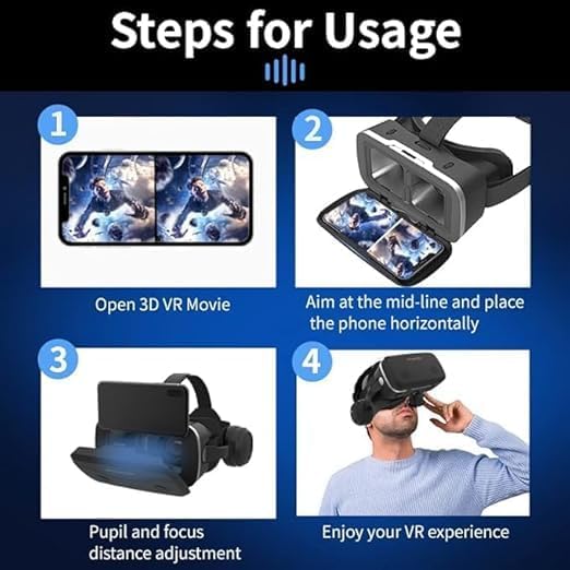3D VR Glasses for Mobile Phones – Anti-Blue Light Virtual Reality Headset for Immersive Gaming & Entertainment | Compatible with iPhone & Android